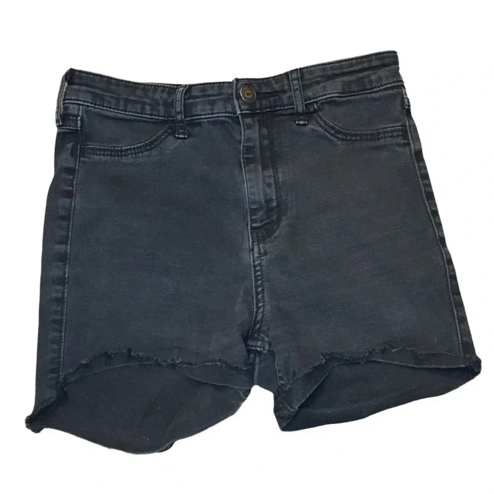 Hollister High Rise Denim Jeans Shorts DIY Cutoffs Cut Off Short Black 1 25